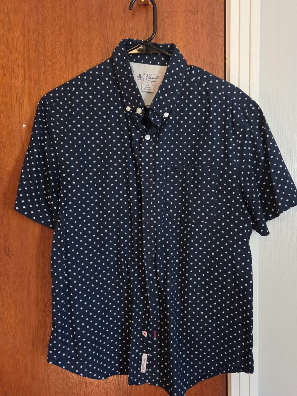 Mens Penguin Button Down - Navy w/ Stars - Size Large